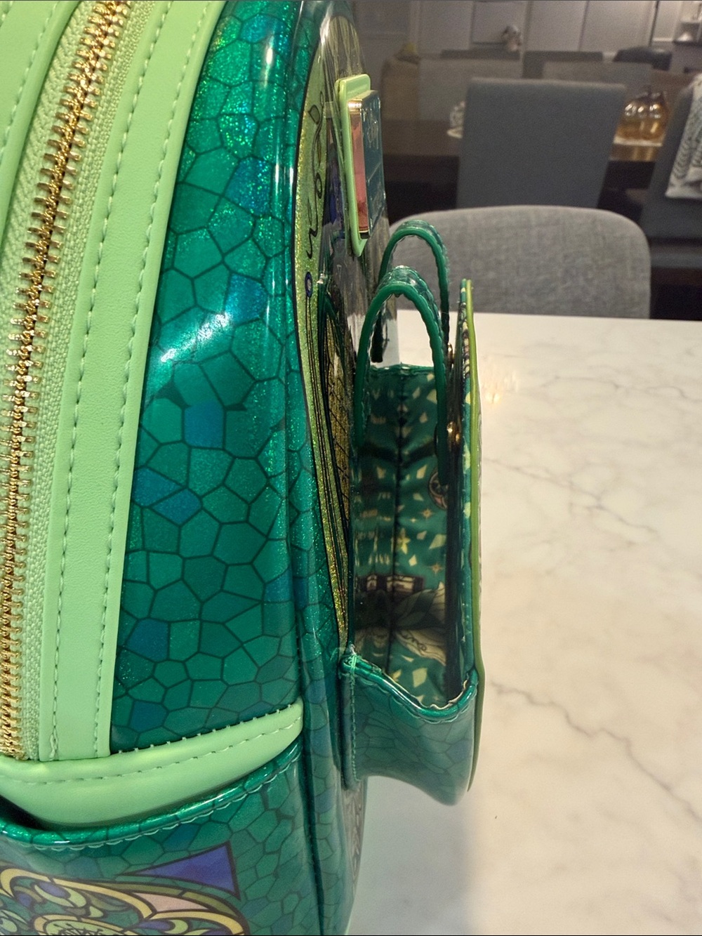 Loungefly Green Stained-Glass Princess Tiana Mini Backpack - Picture 4 of 13